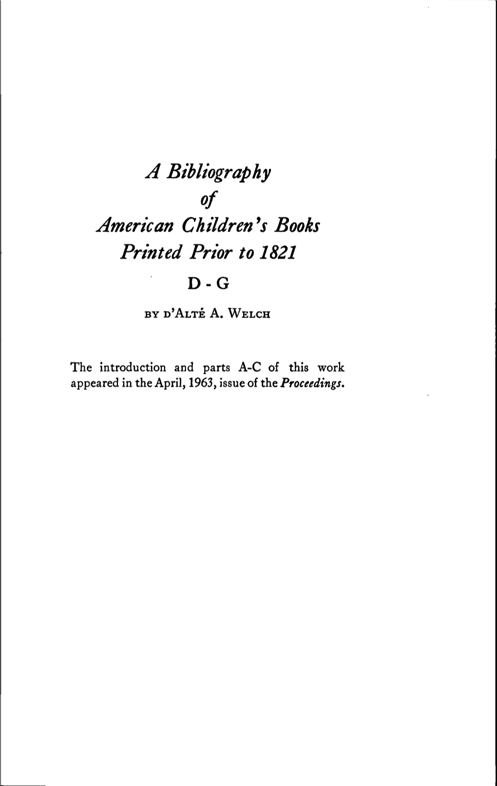 A Bibliography American Children V Books Printed Prior to 1821