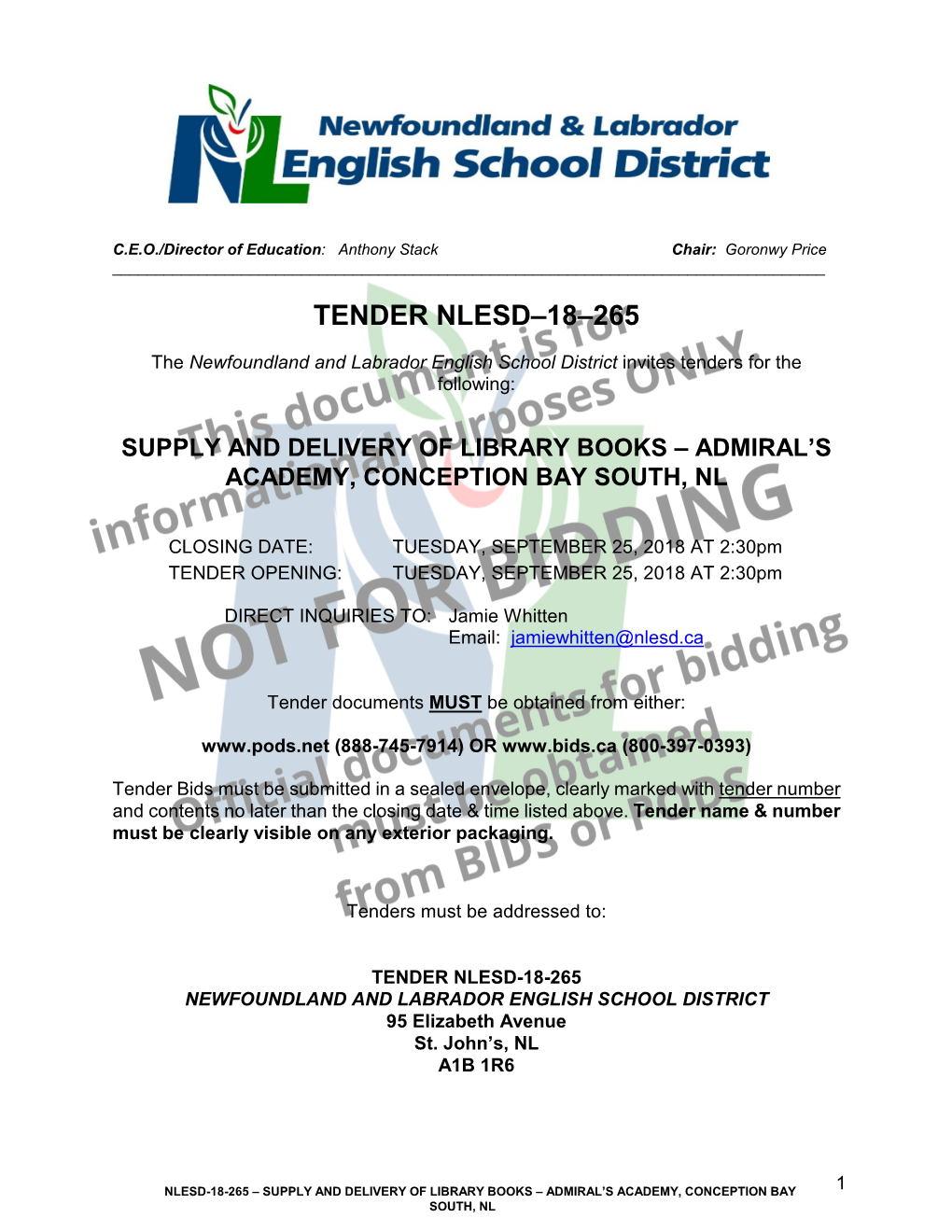 Tender Nlesd–18–265