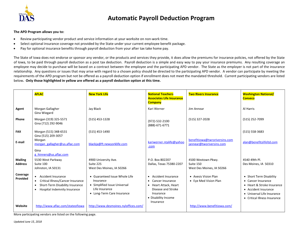 Automatic Payroll Deduction Program