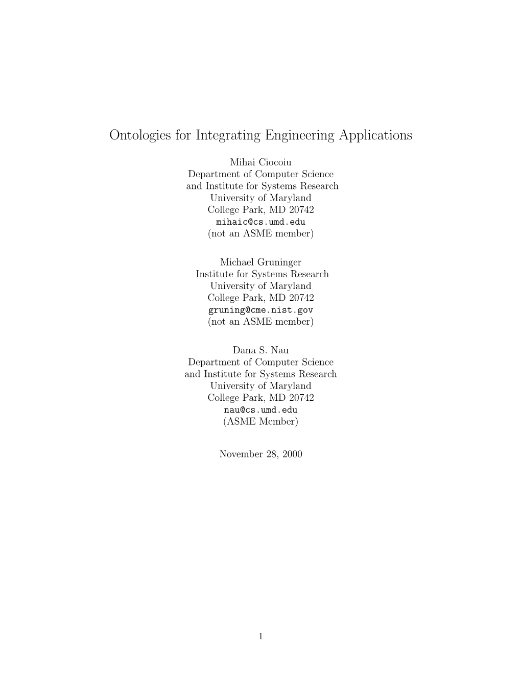 Ontologies for Integrating Engineering Applications