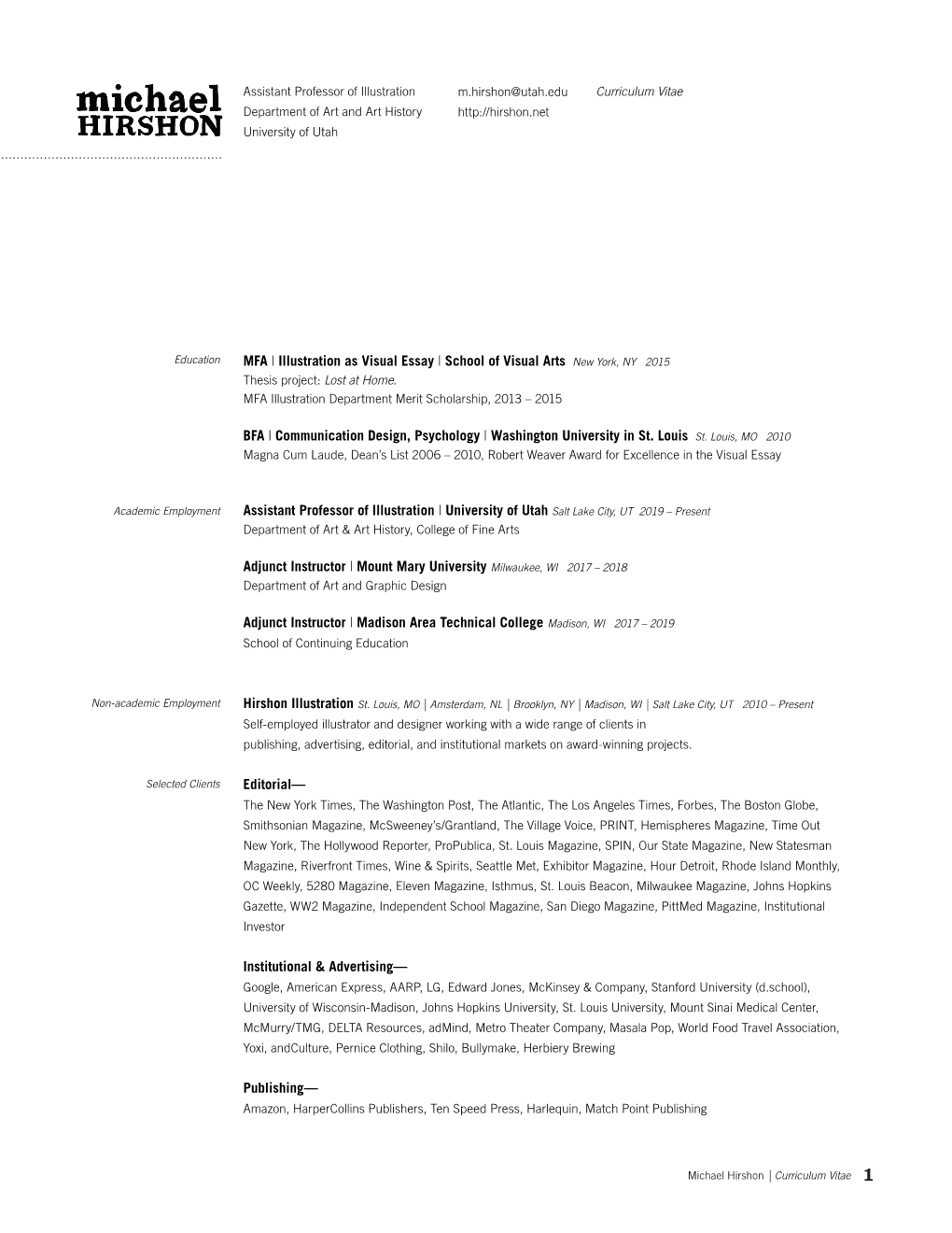 Curriculum Vitae Department of Art and Art History University of Utah