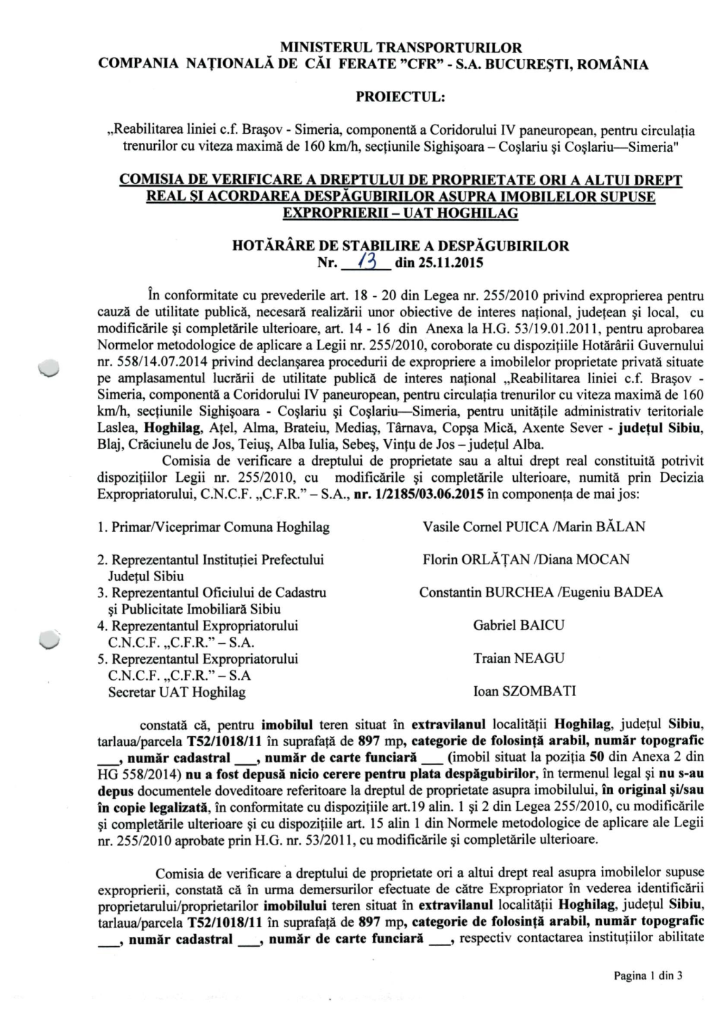 Ministerul Transporturilor Compania Nationala De Cai Ferate "Cfr" - S.A