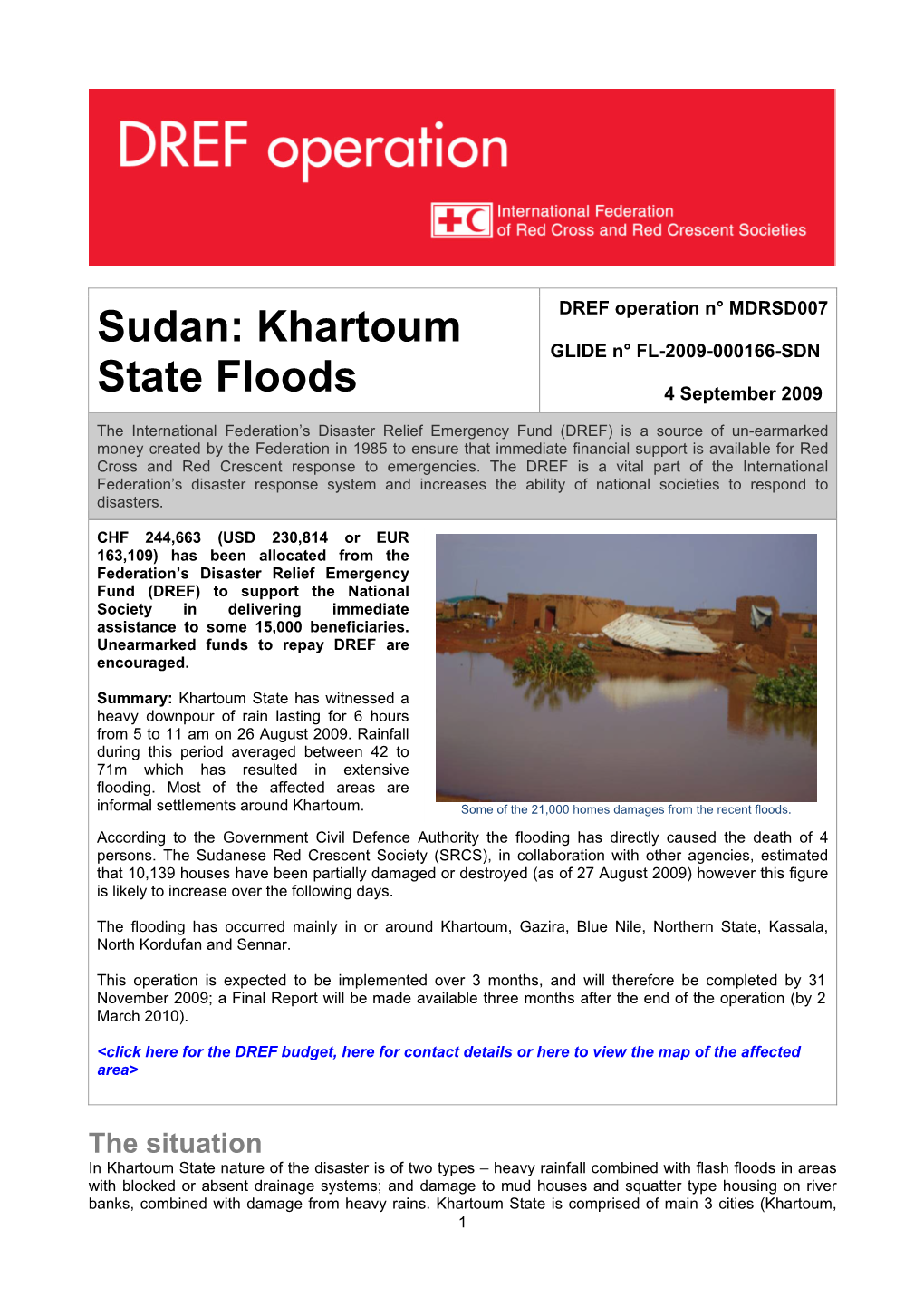 Sudan: Khartoum State Floods; DREF Operation No. MDRSD007