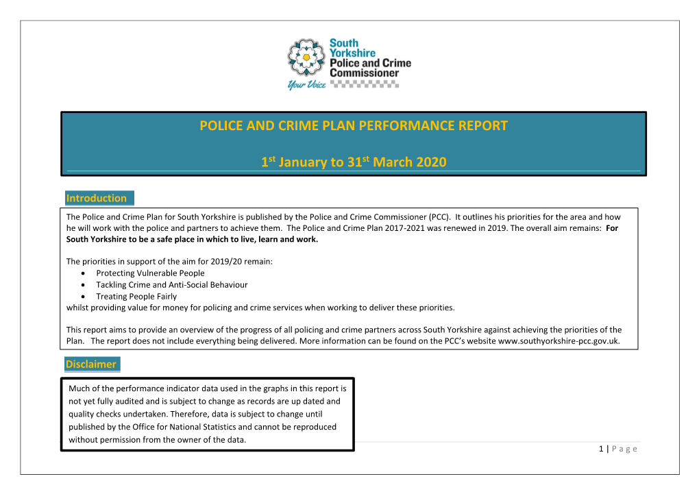 POLICE and CRIME PLAN PERFORMANCE REPORT 1St