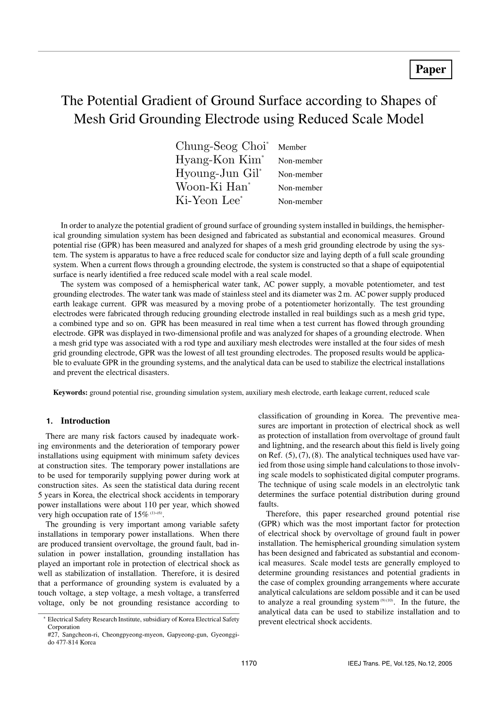 The Potential Gradient of Ground Surface According to Shapes of Mesh Grid Grounding Electrode Using Reduced Scale Model