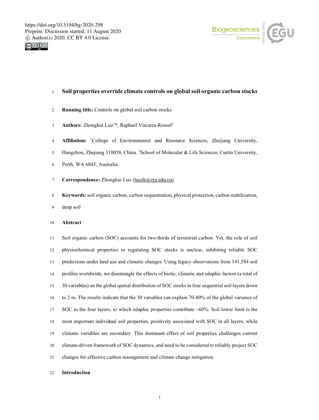 Soil Properties Override Climate Controls on Global Soil Organic Carbon Stocks