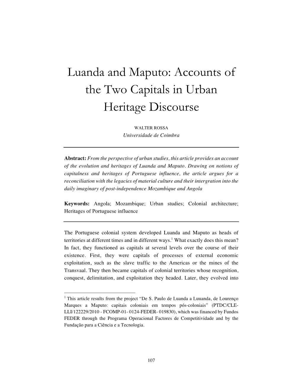 Luanda and Maputo: Accounts of the Two Capitals in Urban Heritage Discourse