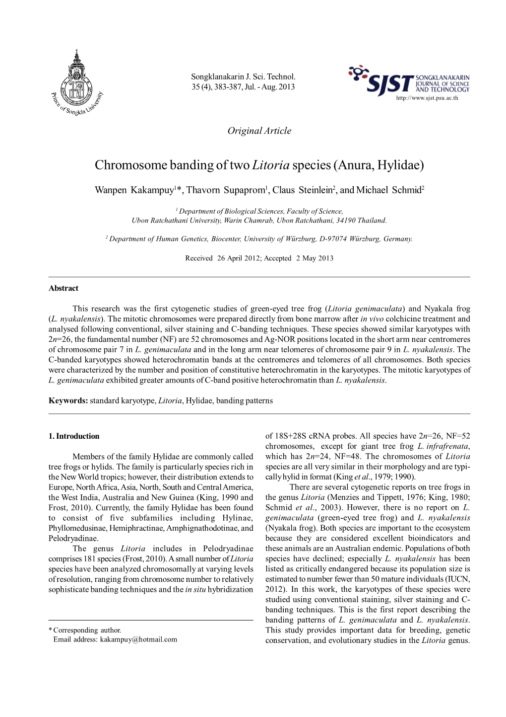 Chromosome Banding of Two Litoria Species (Anura, Hylidae)