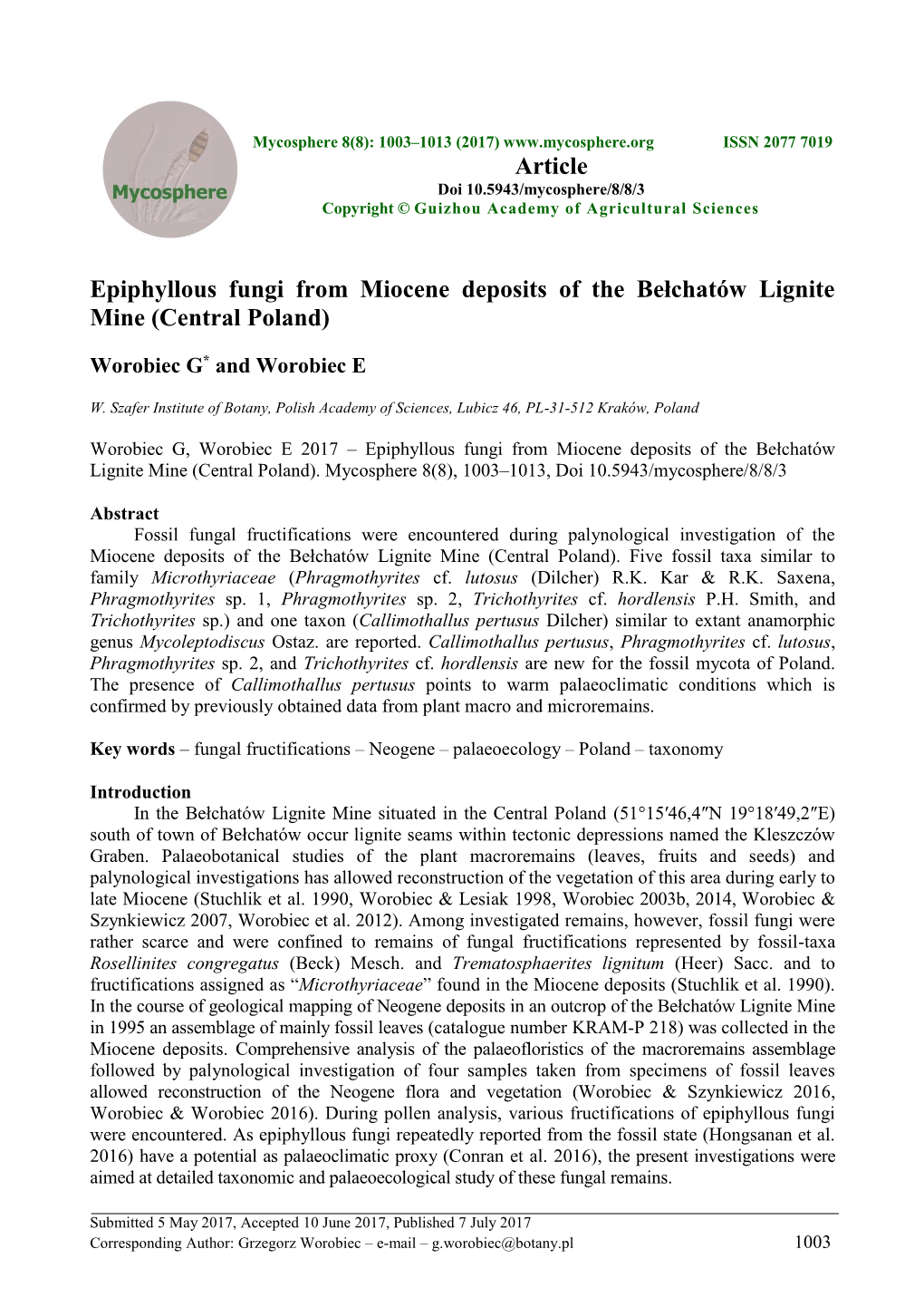 Epiphyllous Fungi from Miocene Deposits of the Bełchatów Lignite Mine (Central Poland)