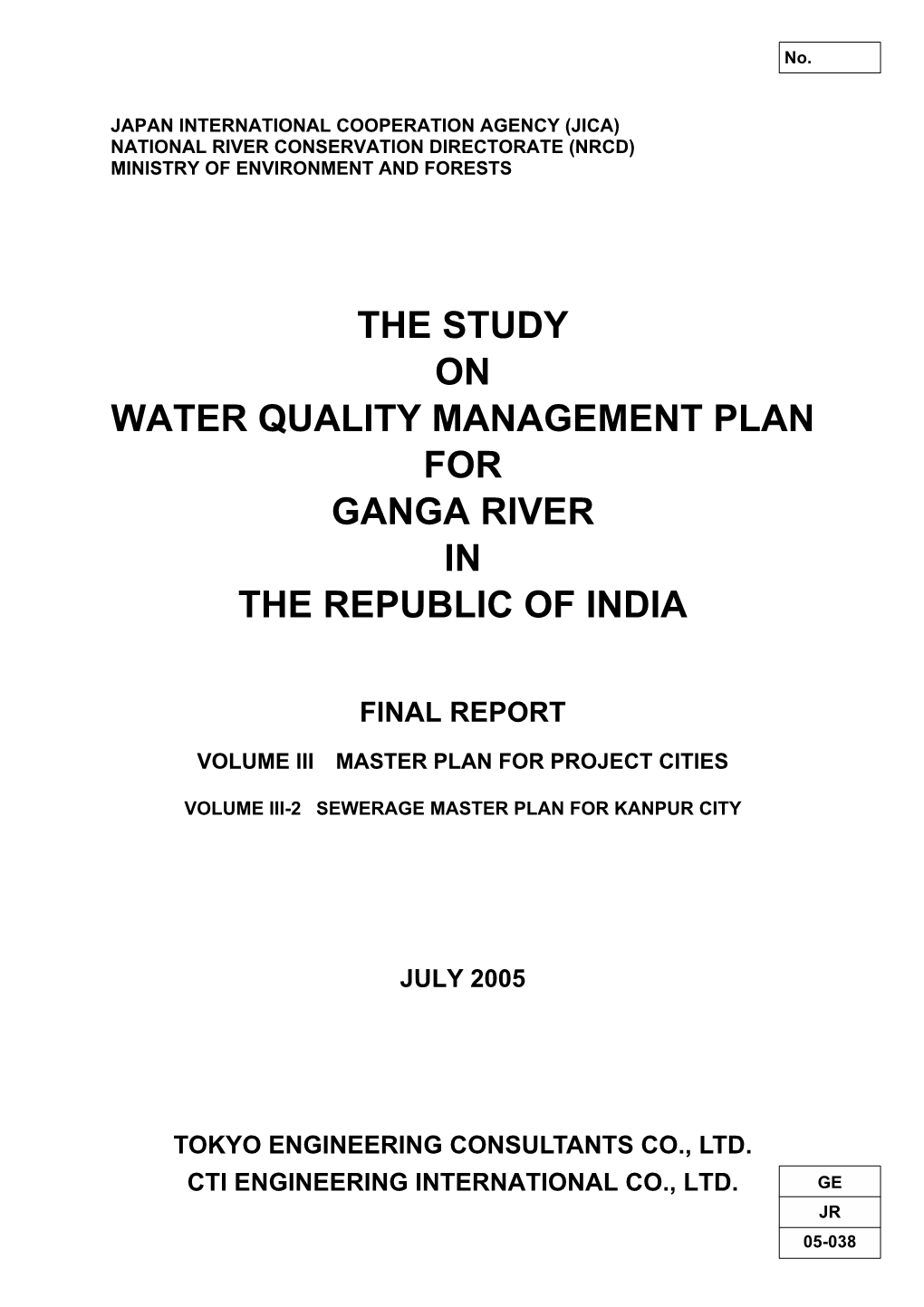 The Study on Water Quality Management Plan for Ganga River in the Republic of India