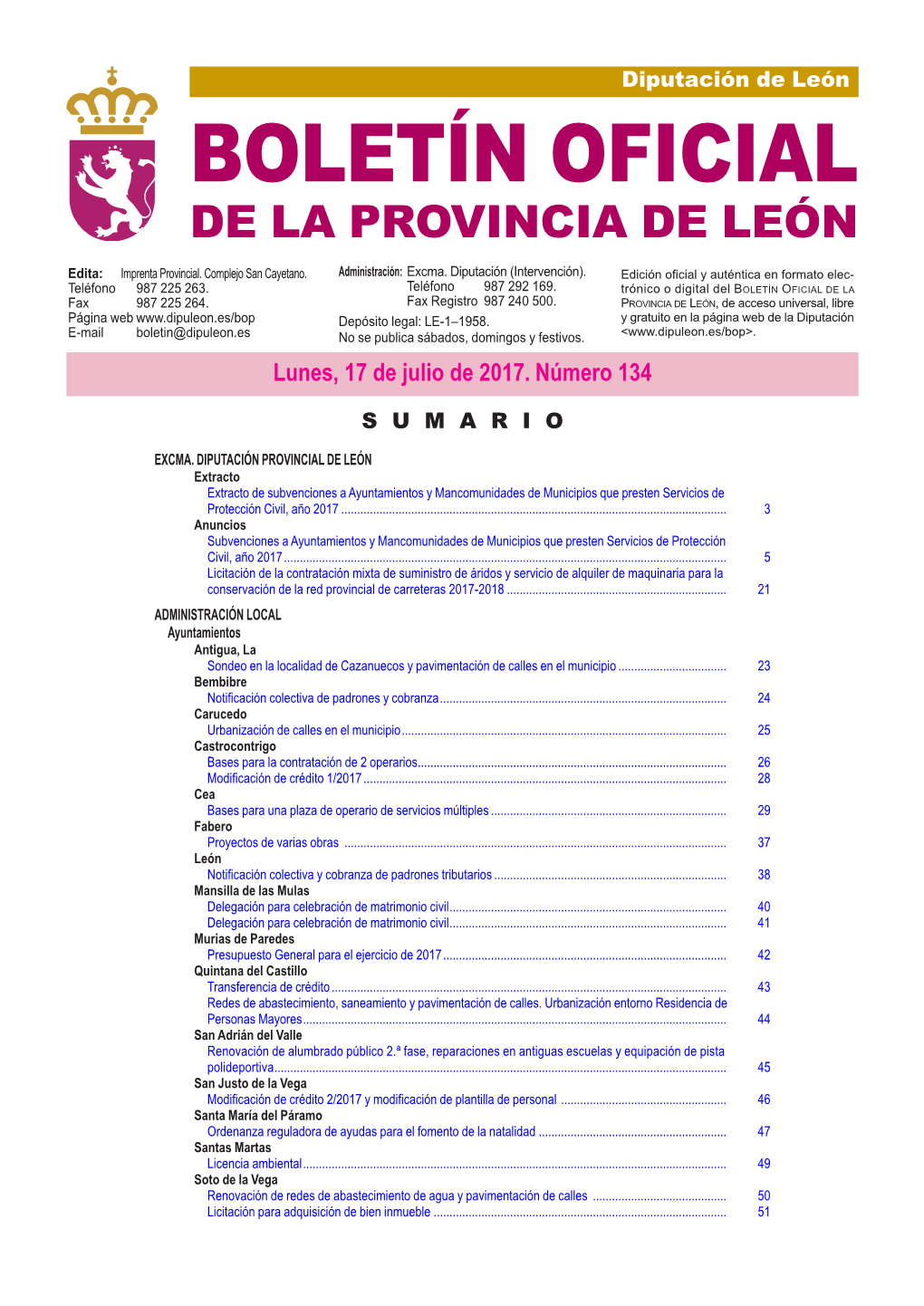 BOLETÍN OFICIAL DE LA PROVINCIA DE LEÓN Edita: Imprenta Provincial