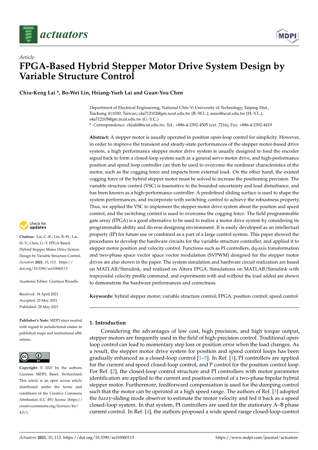 FPGA-Based Hybrid Stepper Motor Drive System Design by Variable Structure Control