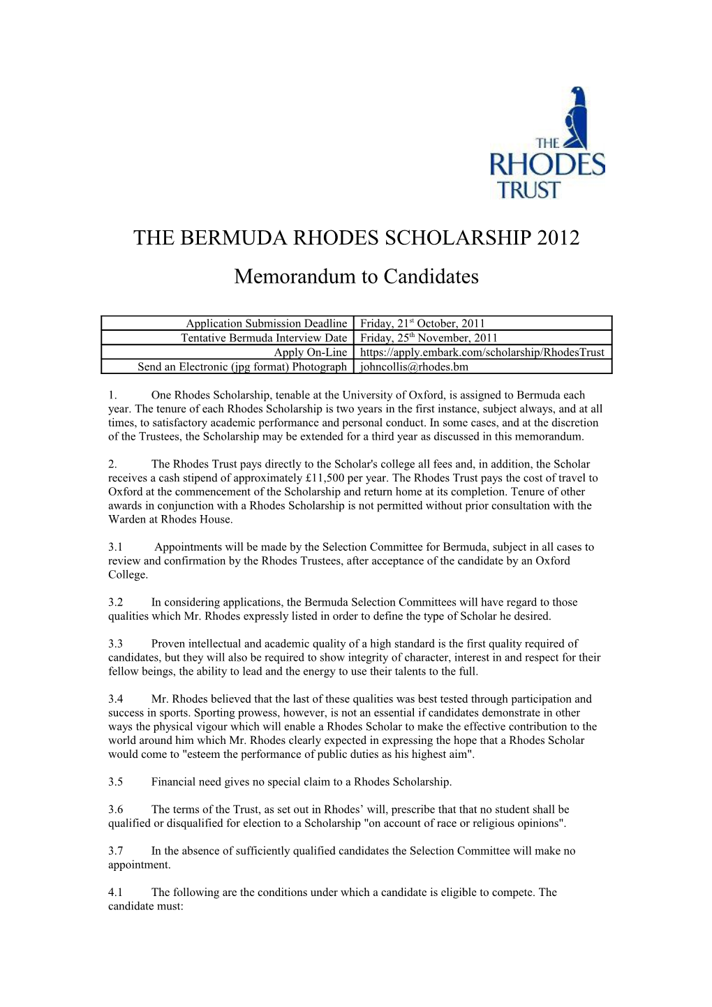 The Bermuda Rhodes Scholarship 2012