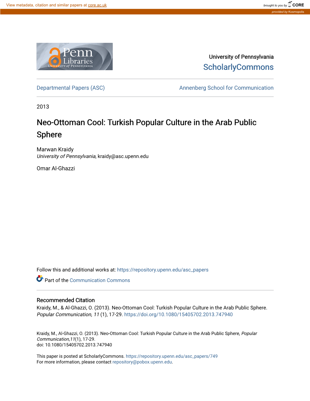 Neo-Ottoman Cool: Turkish Popular Culture in the Arab Public Sphere