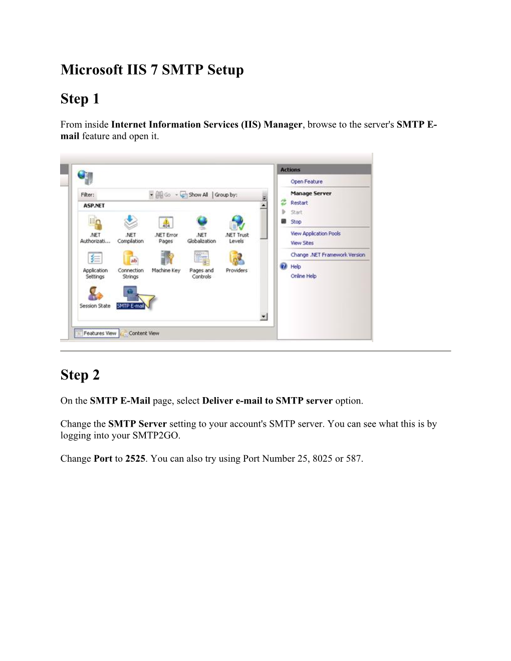 Microsoft IIS 7 SMTP Setup Step 1