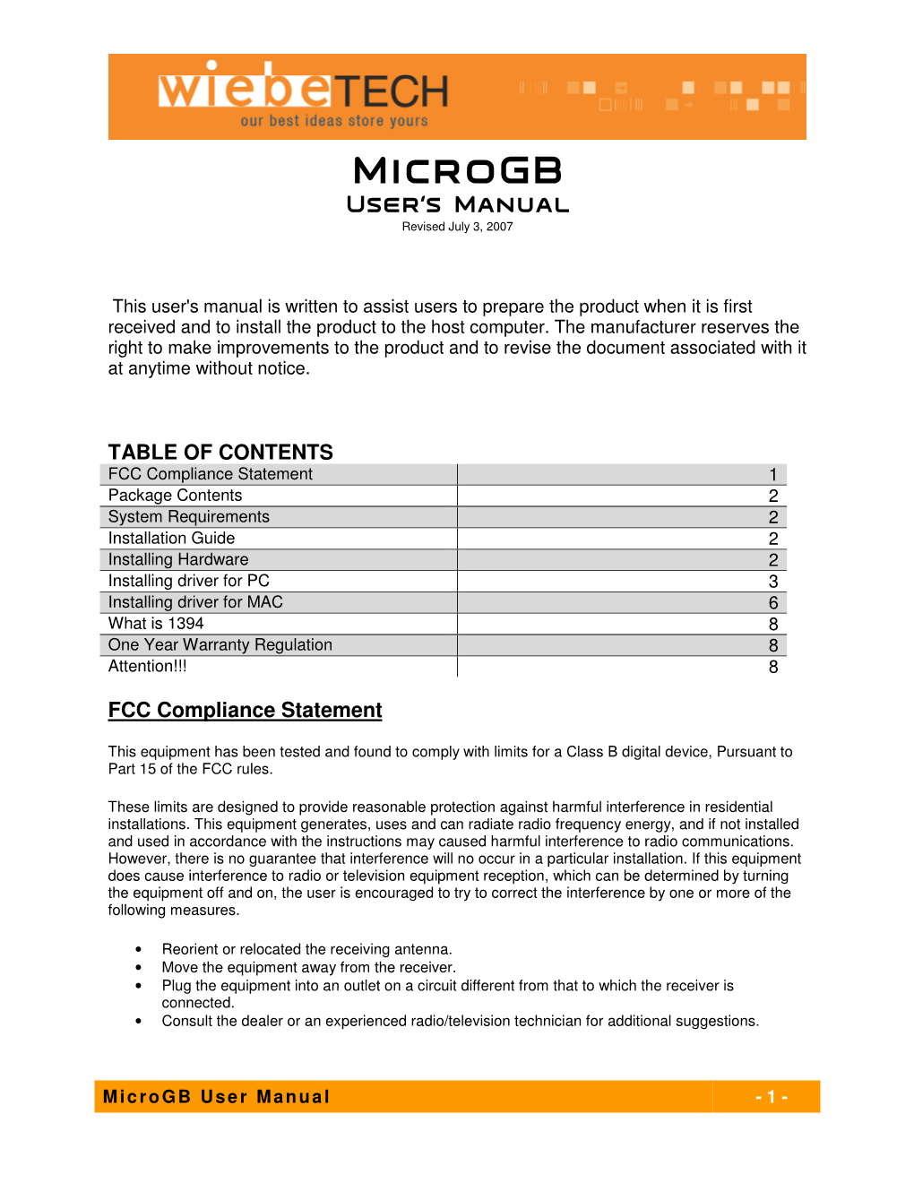 Microgb User’S Manual Revised July 3, 2007