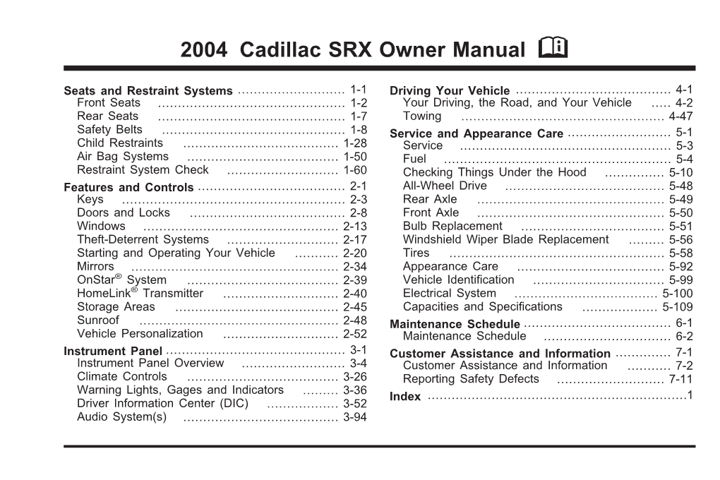 2004 Cadillac SRX Owner Manual M