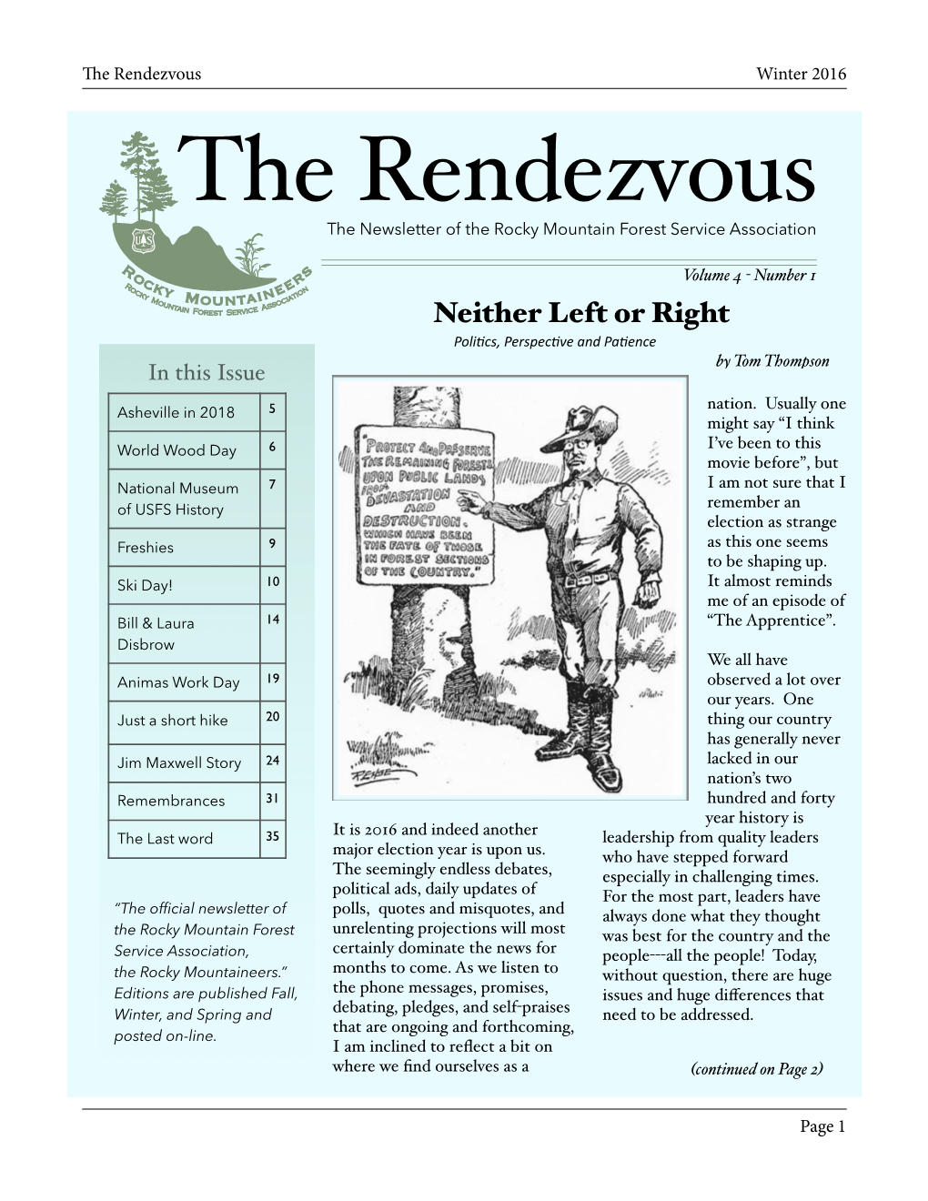 Winter 2016 the Rendezvous the Newsletter of the Rocky Mountain Forest Service Association