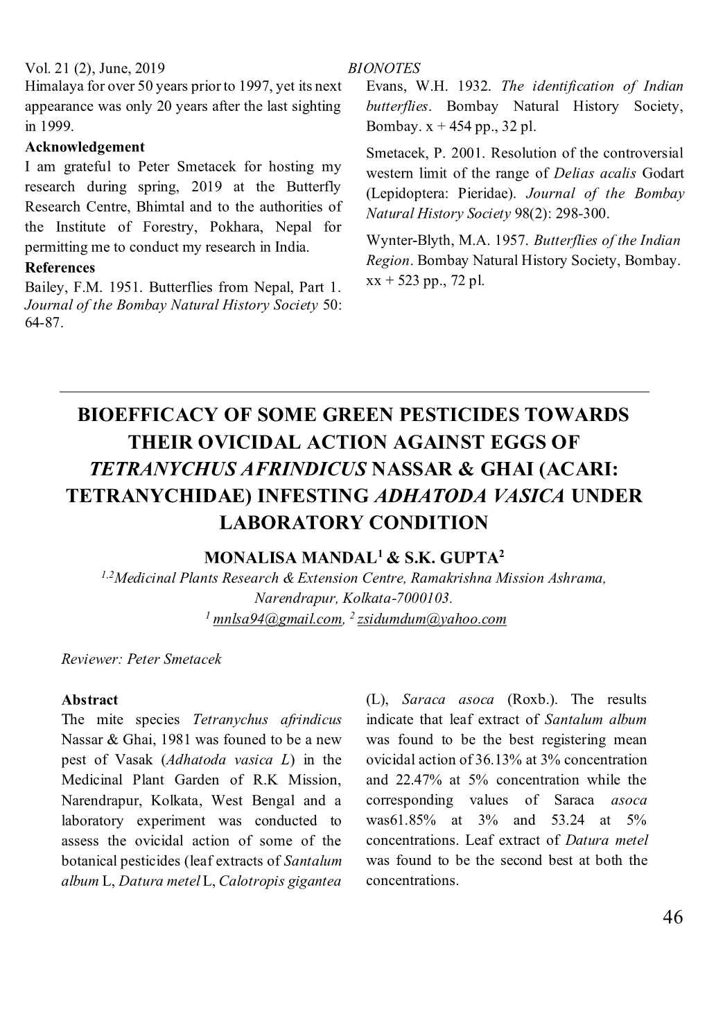 46 Bioefficacy of Some Green Pesticides