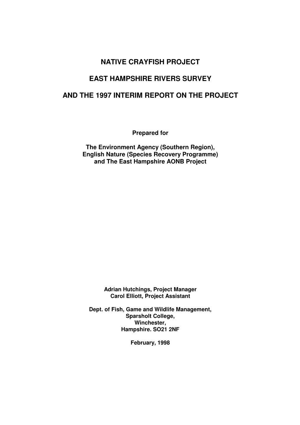 Native Crayfish Project East Hampshire Rivers Survey