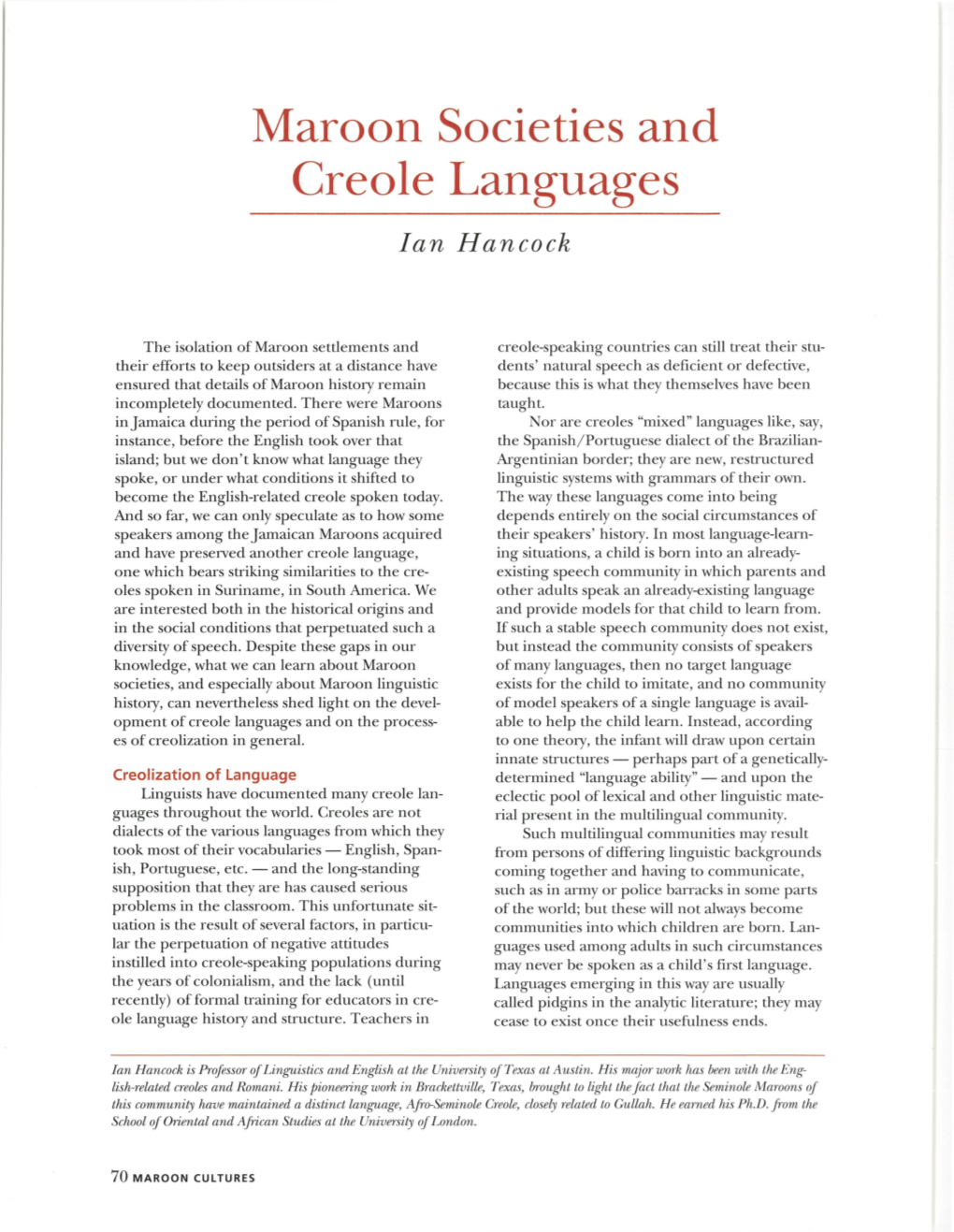 Creole Languages Ian Hancock