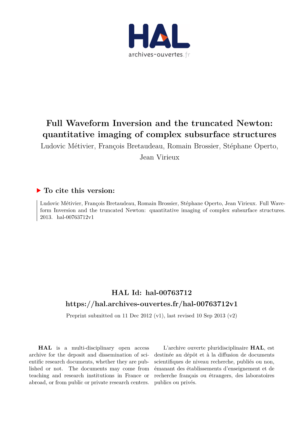 Full Waveform Inversion and the Truncated