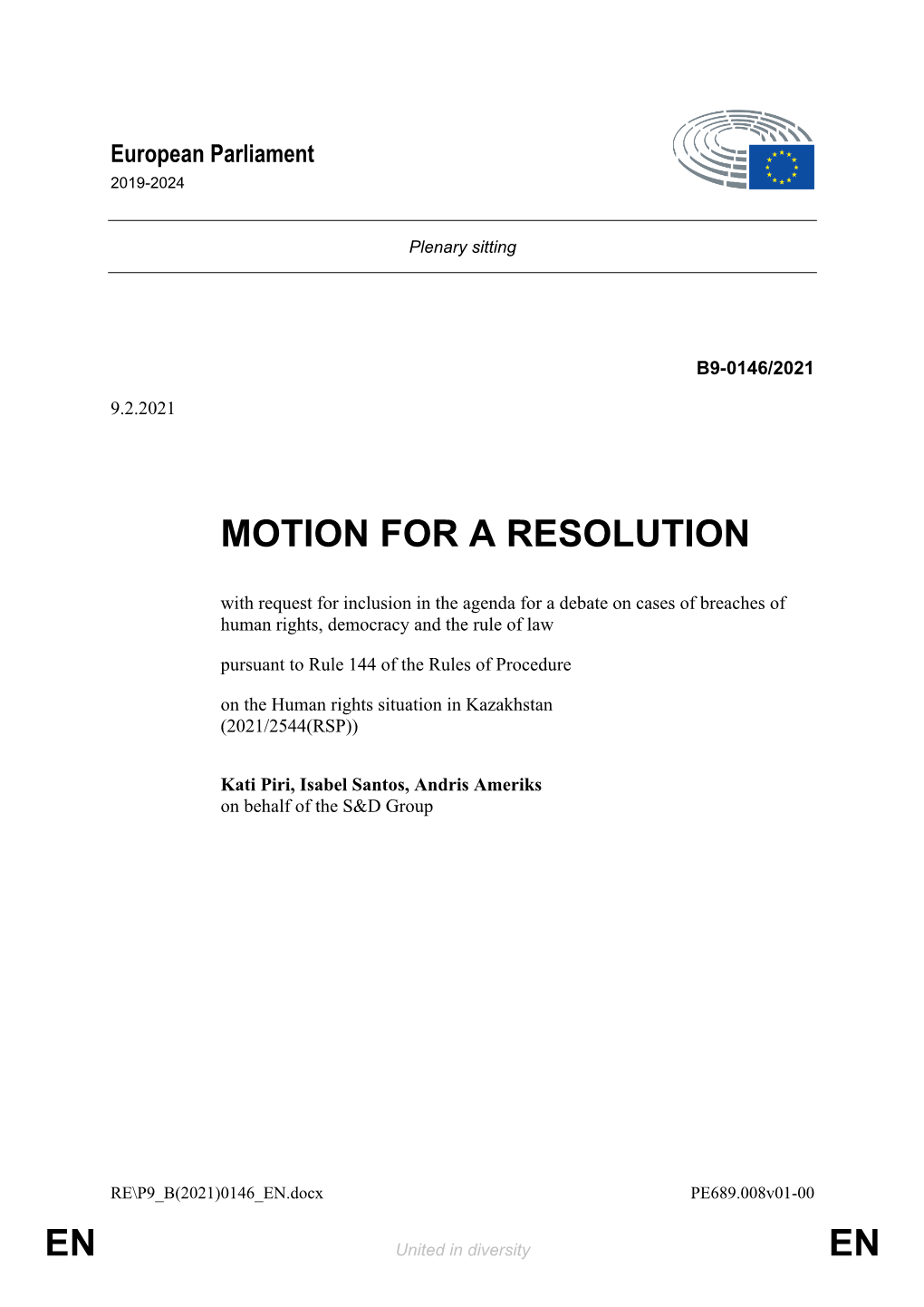 En En Motion for a Resolution