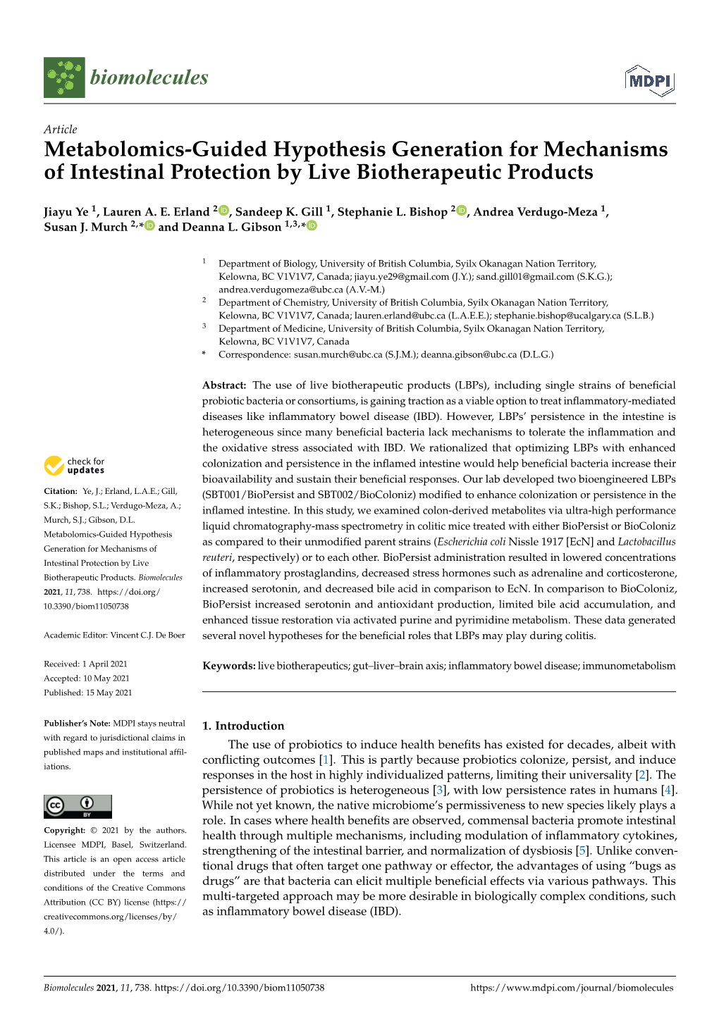 Metabolomics-Guided Hypothesis Generation for Mechanisms of Intestinal Protection by Live Biotherapeutic Products