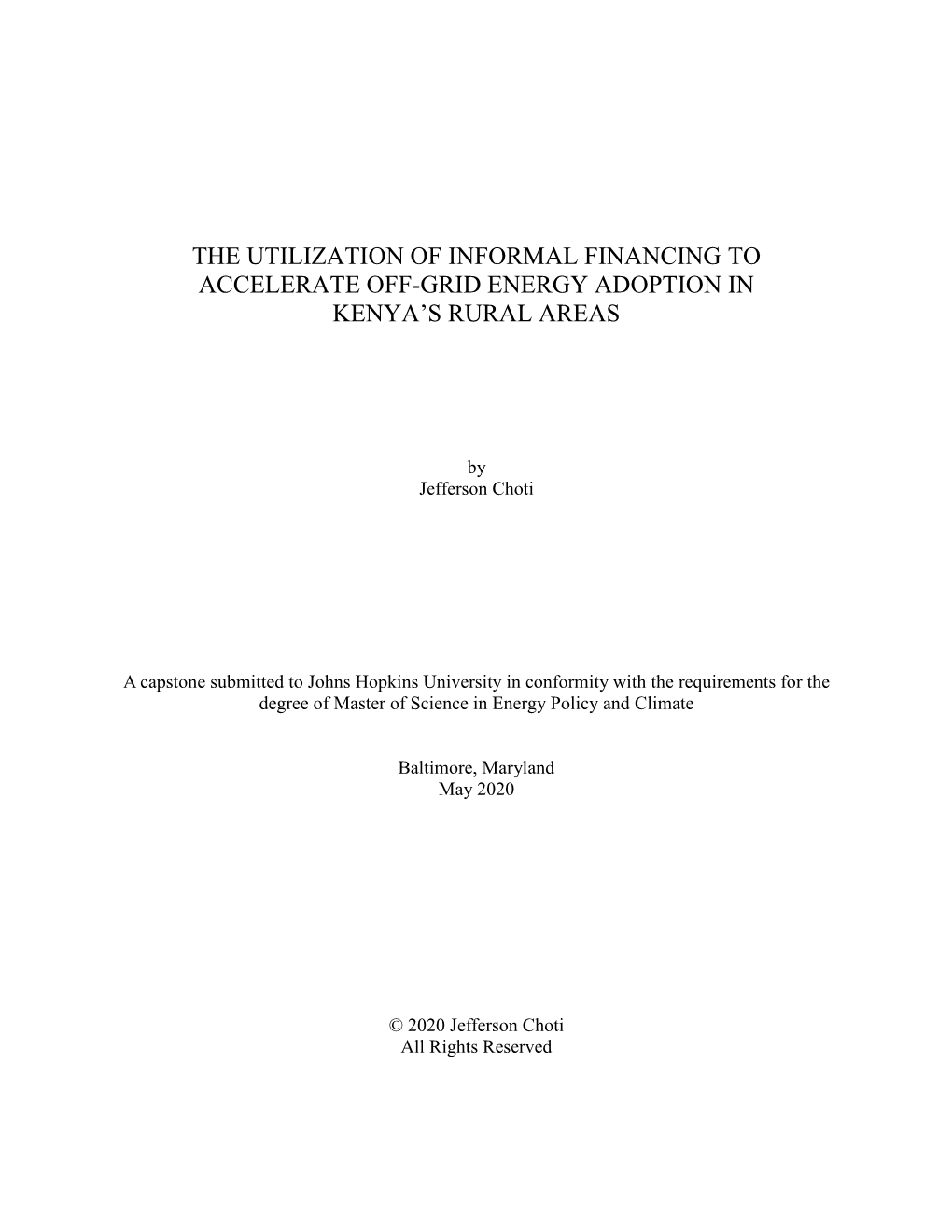 The Utilization of Informal Financing to Accelerate Off-Grid Energy Adoption in Kenya’S Rural Areas