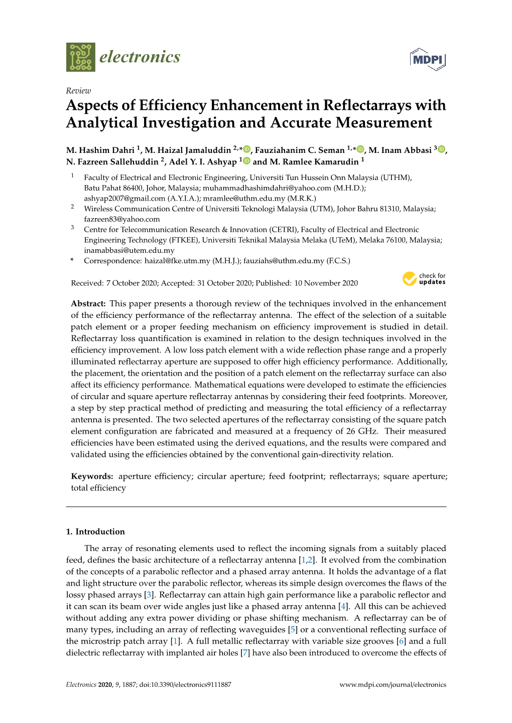 Aspects of Efficiency Enhancement in Reflectarrays with Analytical Investigation and Accurate Measurement