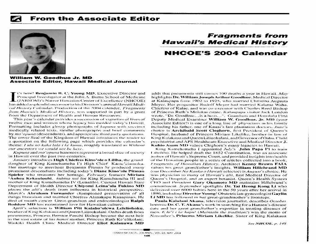 From the Associate Editor Fragments from Hawaips Medical History