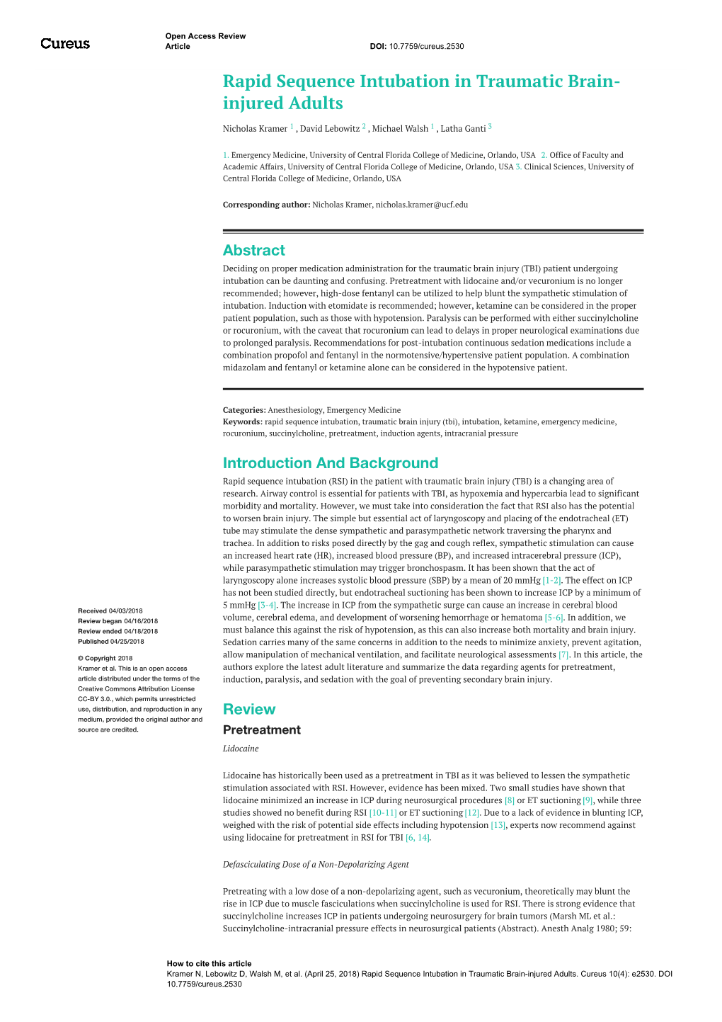 Rapid Sequence Intubation in Traumatic Brain- Injured Adults