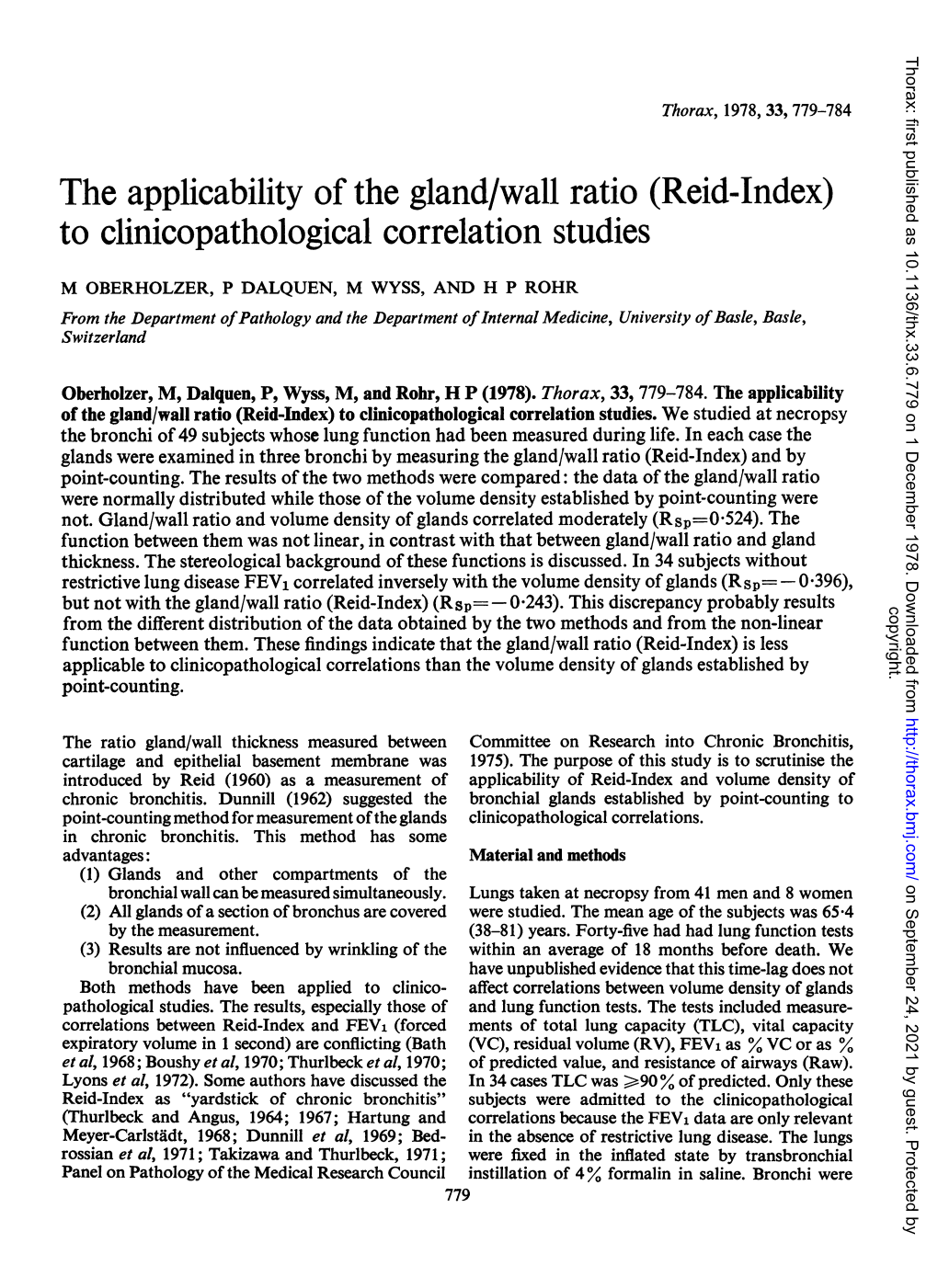 Reid-Index) to Clinicopathological Correlation Studies