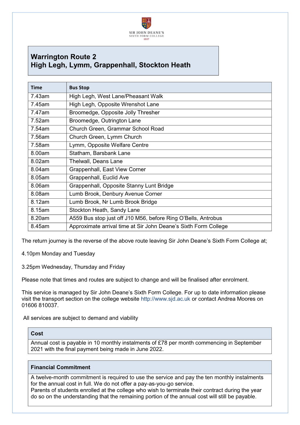 Route Two (Stockton Heath, Grappenhall, Lymm, High Legh)