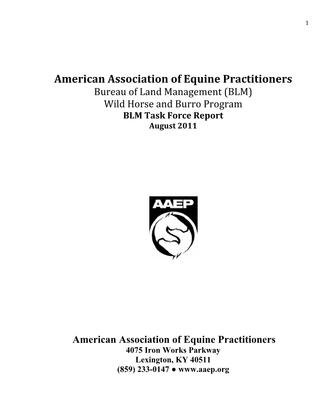 AAEP BLM Task Force Report on the Burro of Land Management's Wild