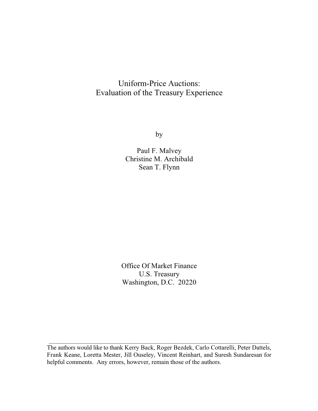 Uniform-Price Auctions: Evaluation of the Treasury Experience