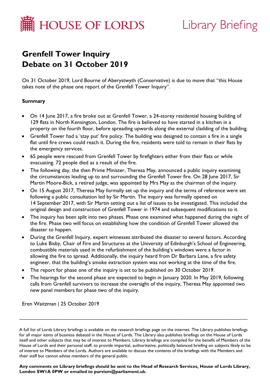 Grenfell Tower Inquiry Debate on 31 October 2019