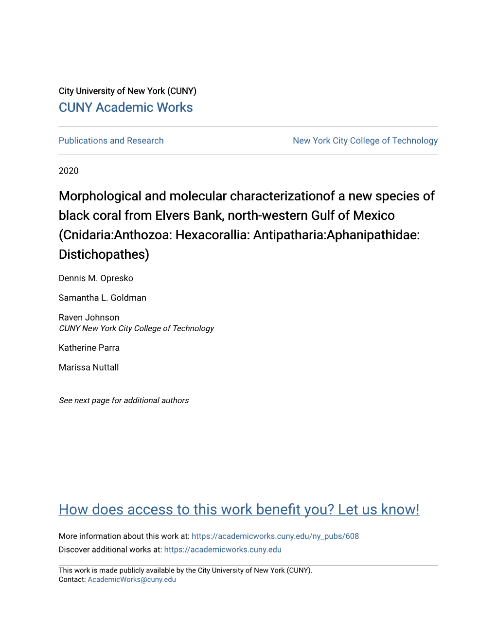 Morphological and Molecular Characterizationof a New Species of Black Coral from Elvers Bank, North-Western Gulf of Mexico