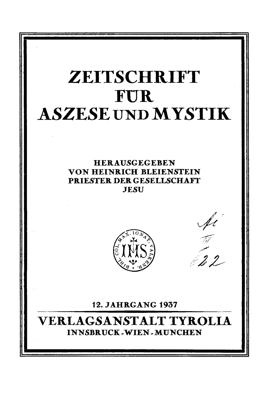 Zeitschrift Fur Aszese Und Mystik