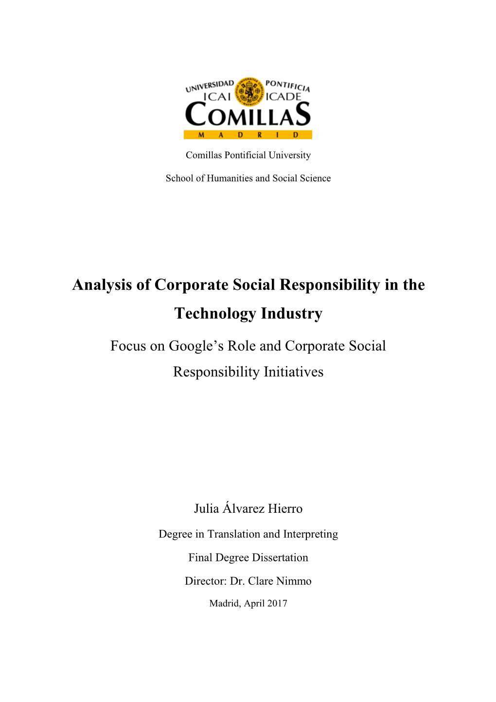 Analysis of Corporate Social Responsibility in the Technology Industry