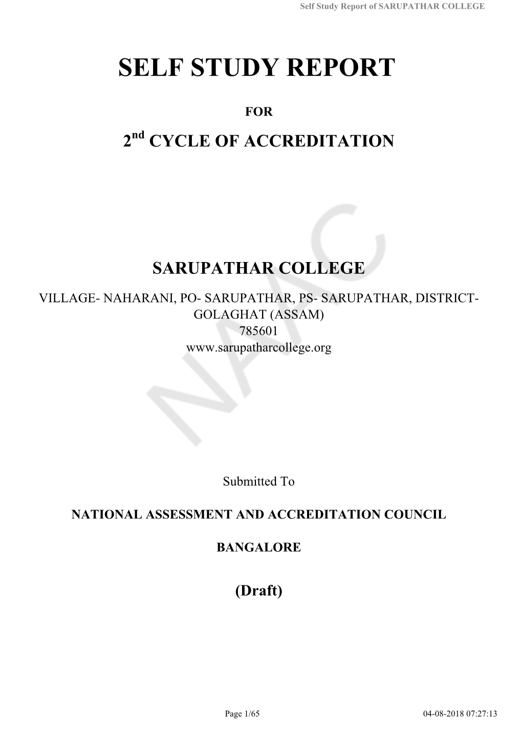 Self Study Report of SARUPATHAR COLLEGE