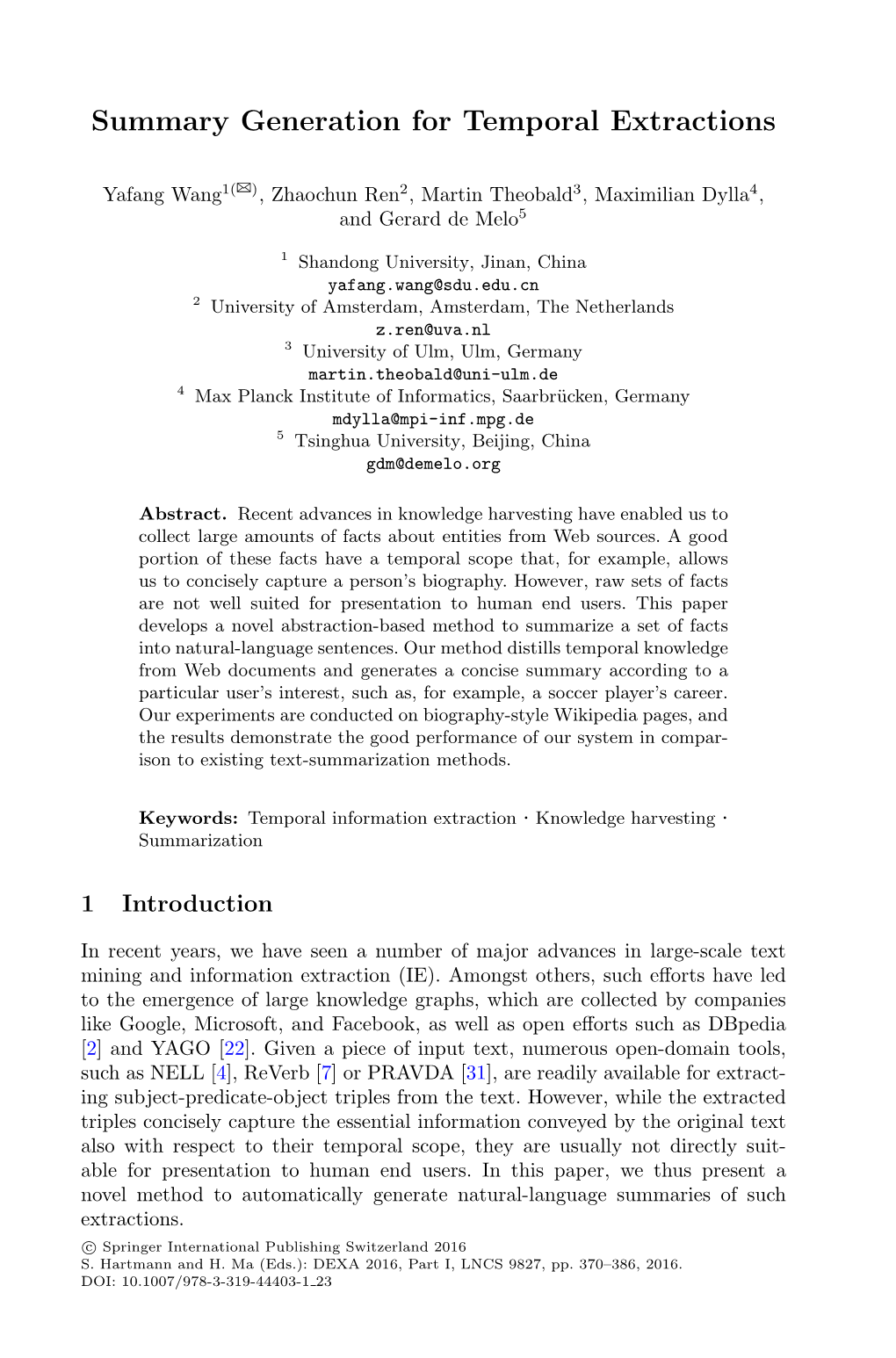 Summary Generation for Temporal Extractions