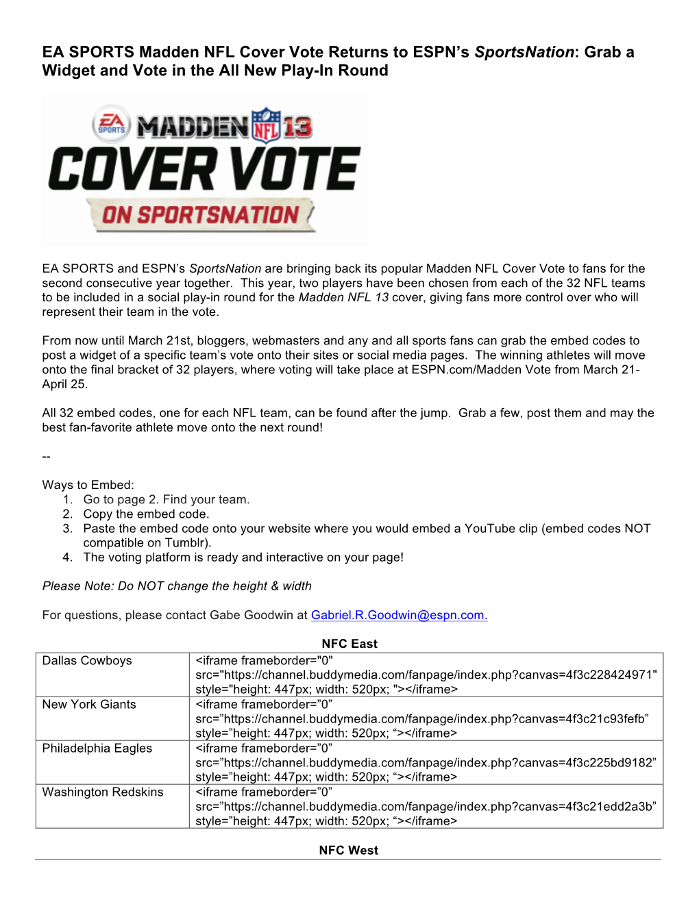 EA SPORTS Madden NFL Cover Vote Returns to ESPN's Sportsnation