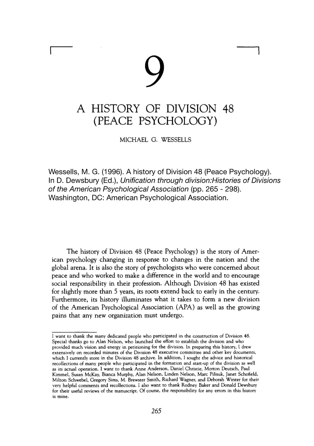 A History of Division 48 (Peace Psychology)