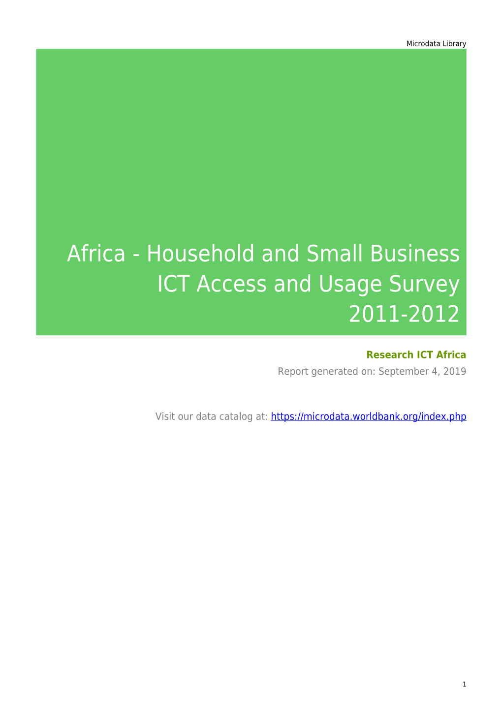 Household and Small Business ICT Access and Usage Survey 2011-2012