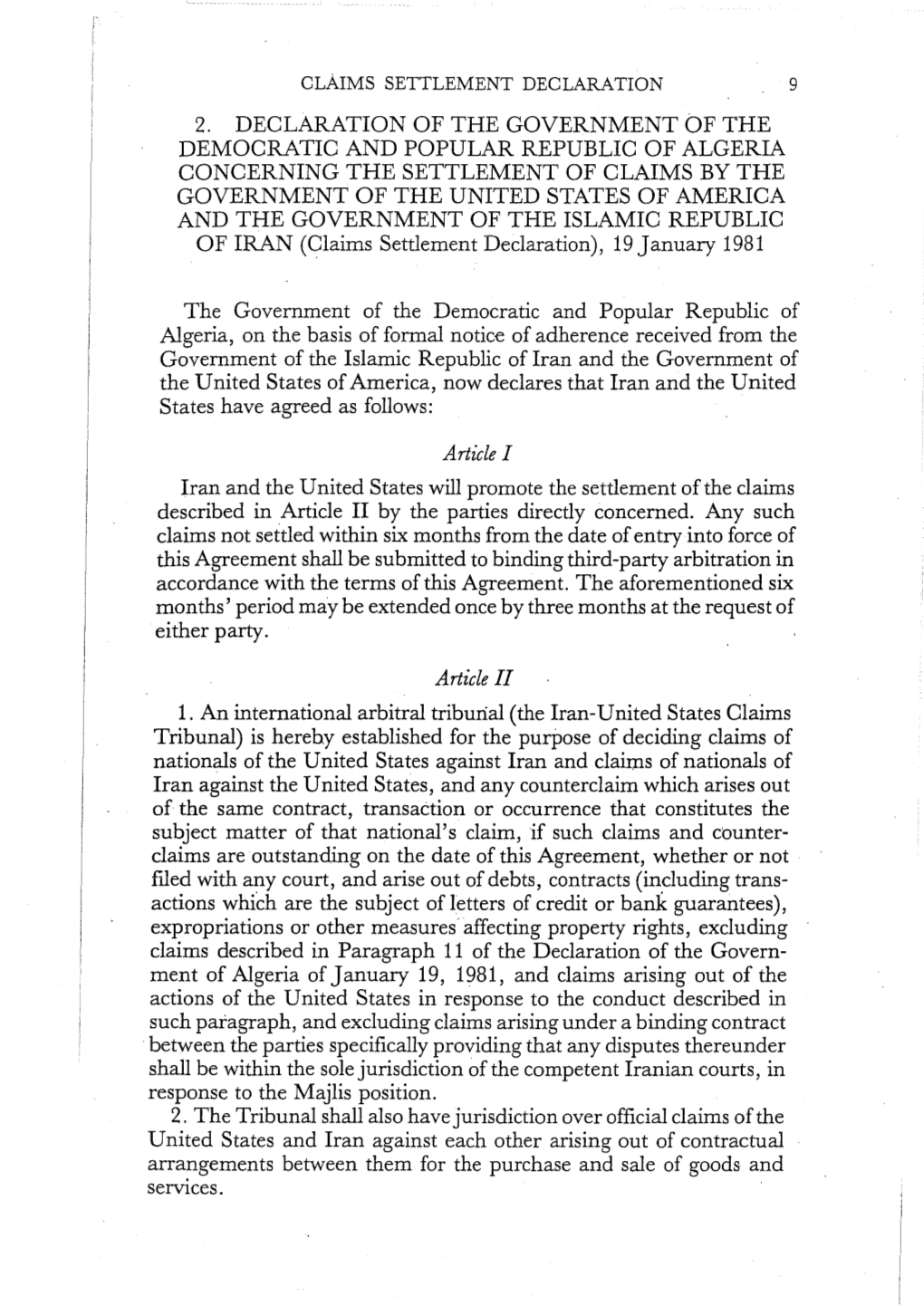 Claims Settlement Declaration 9 2