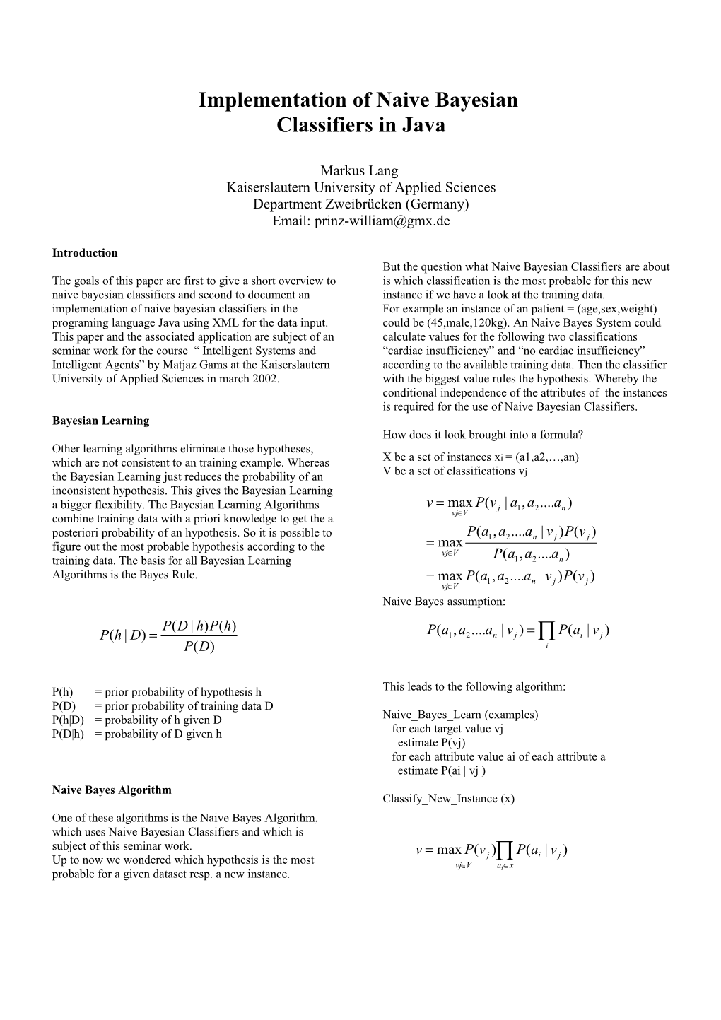 Implementation of Naive Baysian