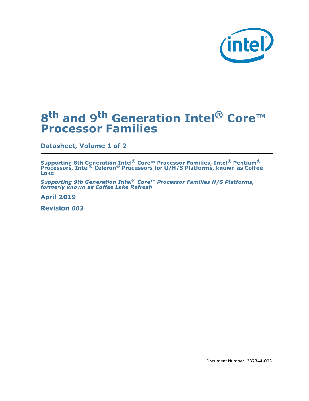 8Th and 9Th Generation Intel® Core™ Processor Families Datasheet