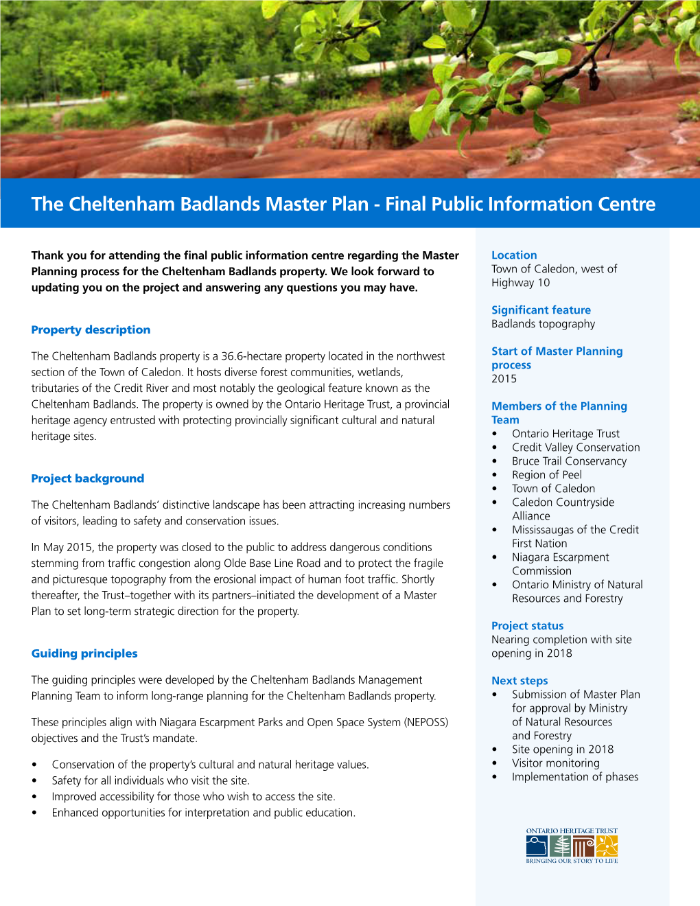 The Cheltenham Badlands Master Plan - Final Public Information Centre