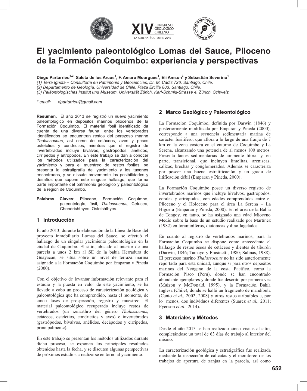 El Yacimiento Paleontológico Lomas Del Sauce, Plioceno De La Formación Coquimbo: Experiencia Y Perspectivas